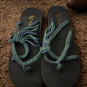 Hoka Blue and Green Braided Sandals